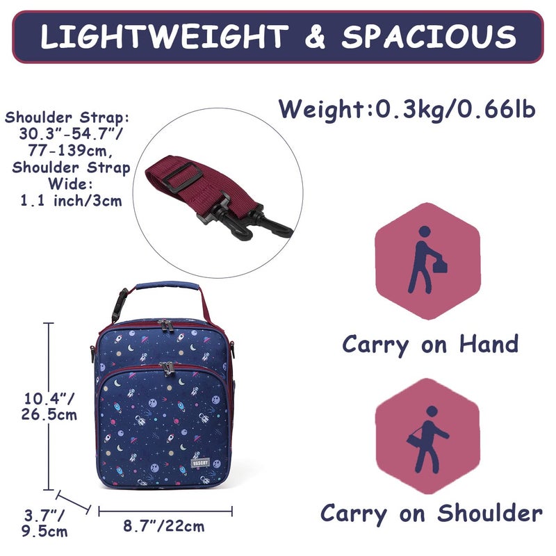VASCHY Lunch Boxes Bag for Boys, Reusable Lunch Box Containers for Boys and Girls with Detachable Shoulder Strap, Insulated Lunch Coolers for School Cute Astronaut - Image 2